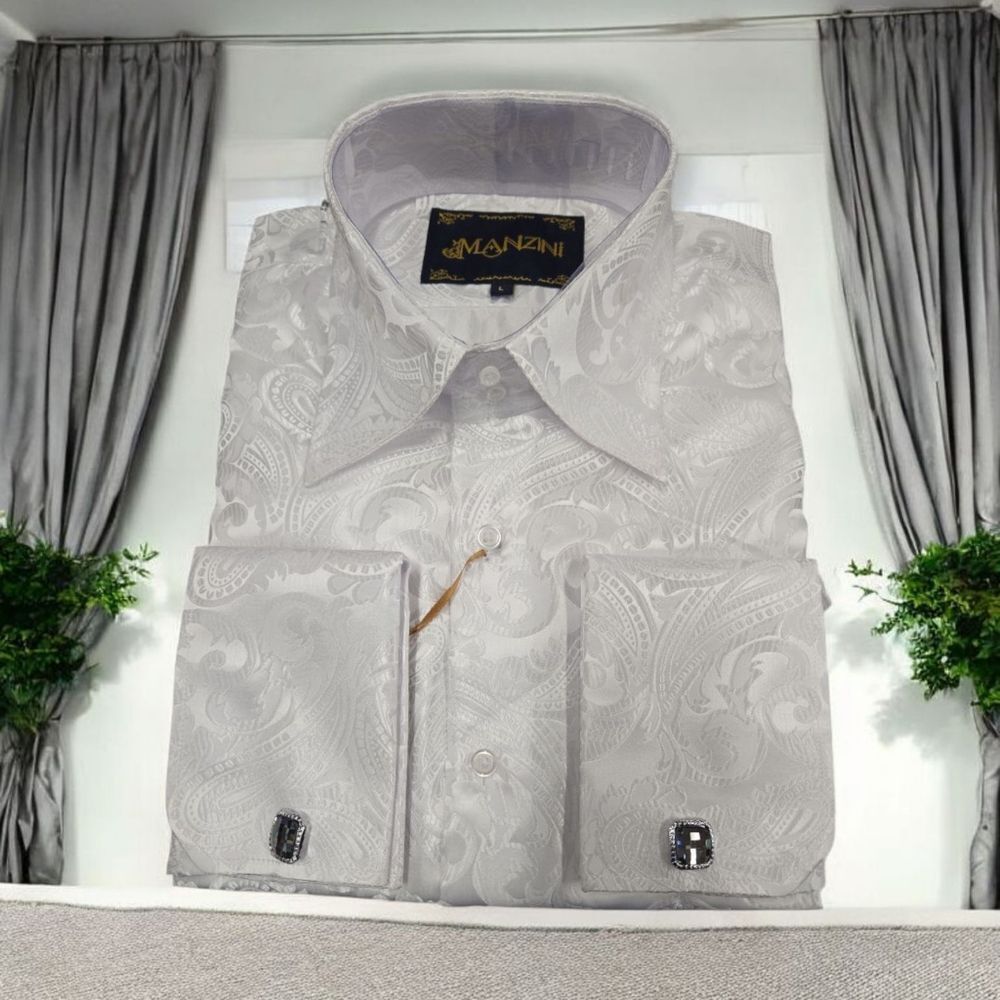 Men's Manzini White Long Sleeve Fashion High Boy Sport Shirt. Mzt-100.